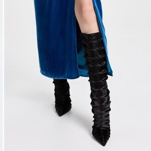 Stuart Weitzman Ruched 100mm Satin Boots stiletto heel size 8.5 women $950